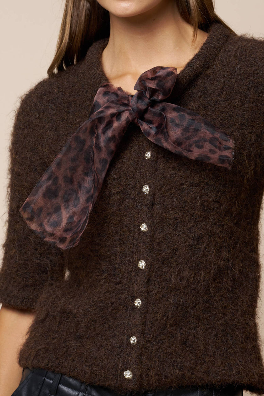 Leopard Scarf Knit Top