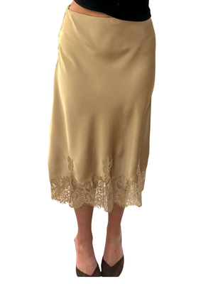 Gold Lace-Trim Slip Skirt