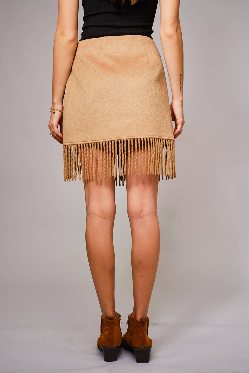Fringe Buckle Wrap Mini Skirt