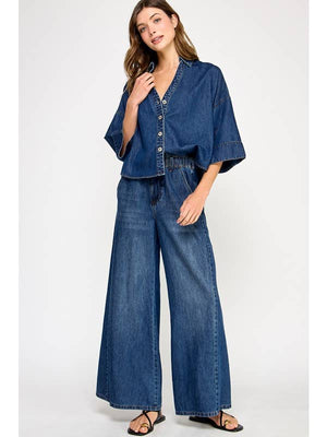 Drawstring Wide Denim Pant