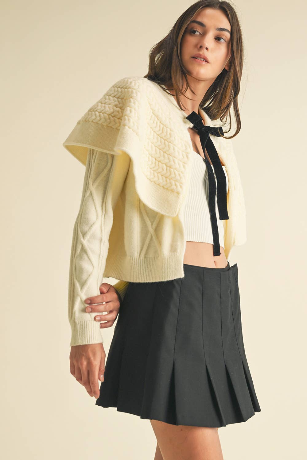 Cape-effect Cable Knit Cardigan