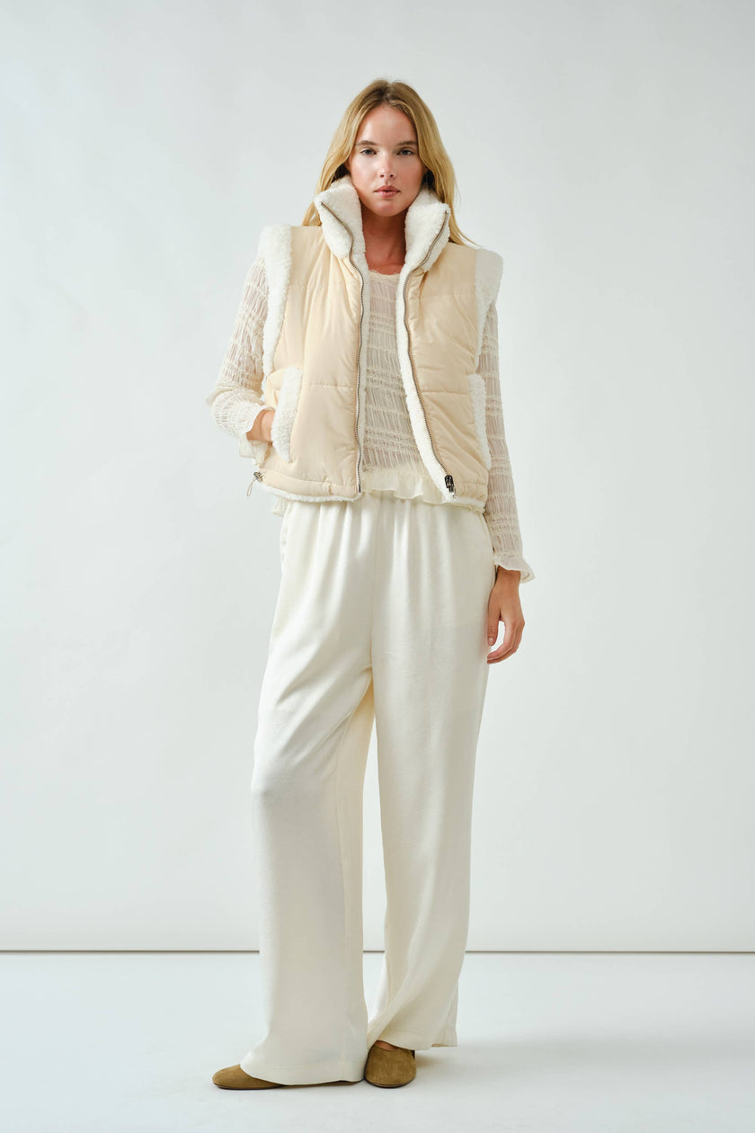 Crinkle Satin Wide-Leg Pants