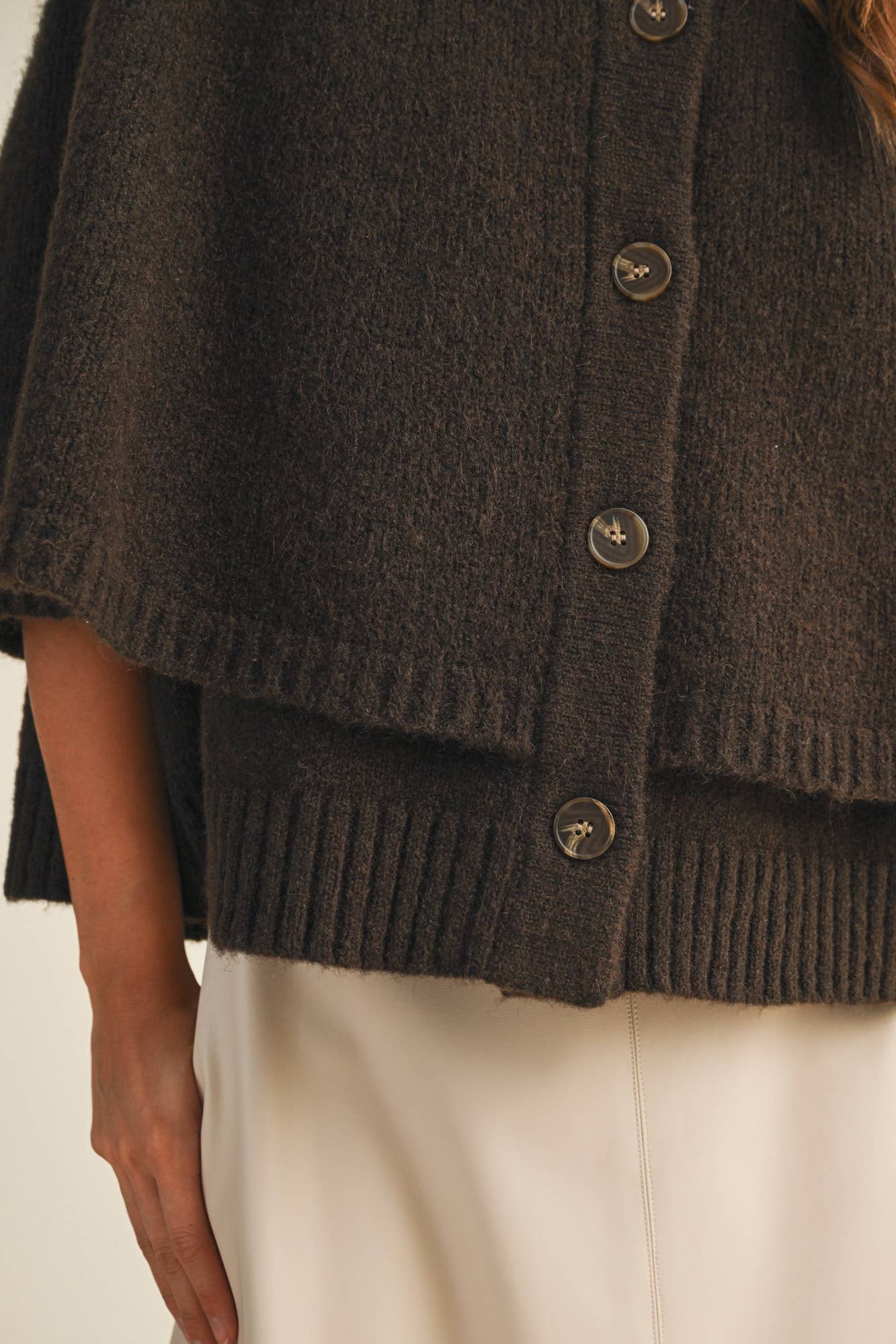 Button Closure Cape Cardigan | Espresso