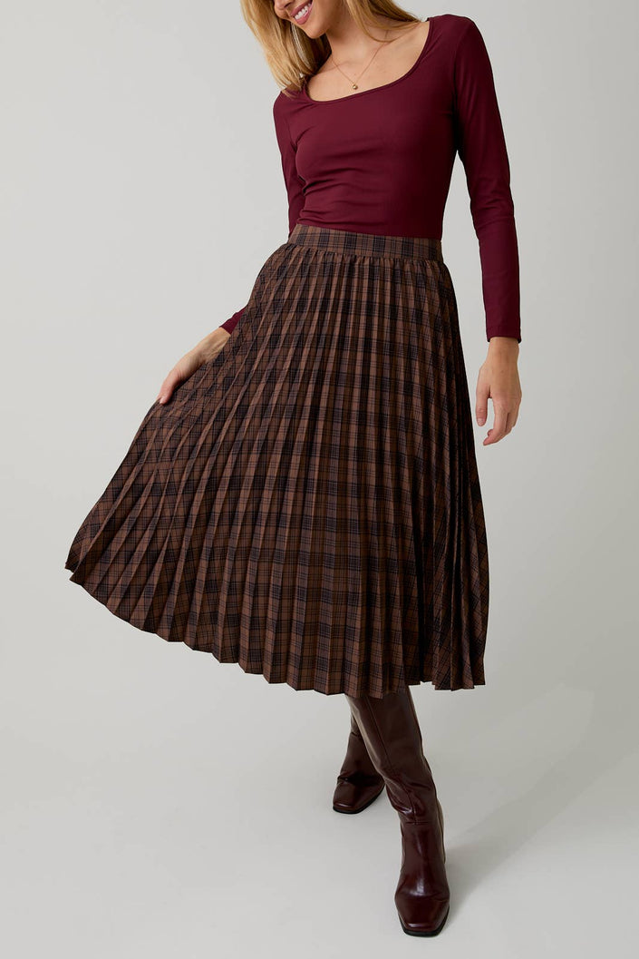 Plaid Pleated Midi Skirt