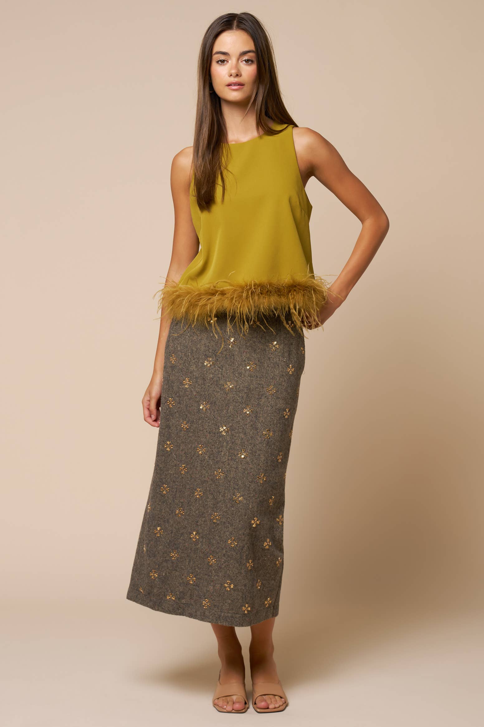 Champagne Petals Midi Skirt