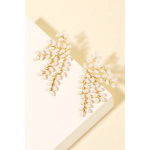 Pearl Bead Vine Leaf Earrings