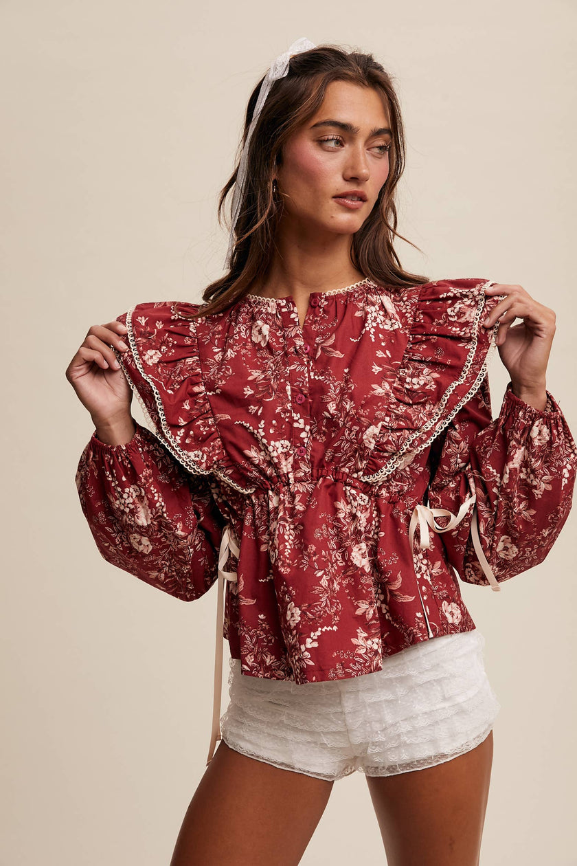 Victorian Floral Ruffle Blouse
