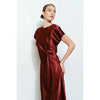 Burgundy Satin Side‑Knot Draped Midi Dress