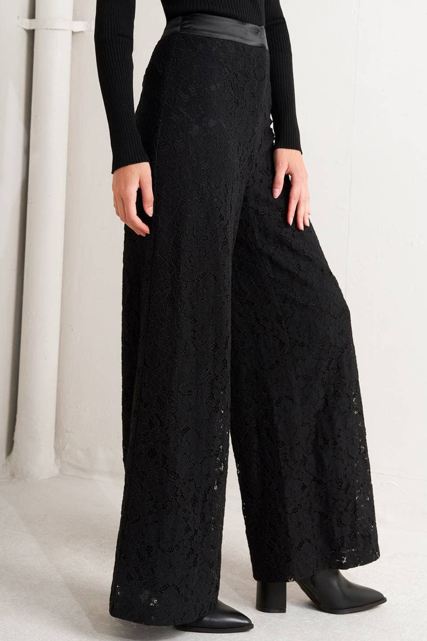 Woven Lace Wide-Leg Pant