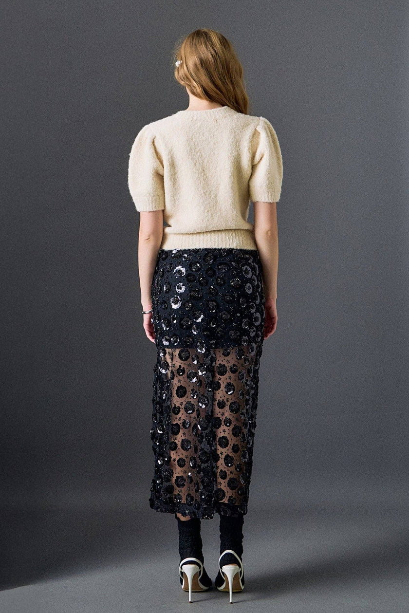 Boucle Puff Sleeve Knit Top
