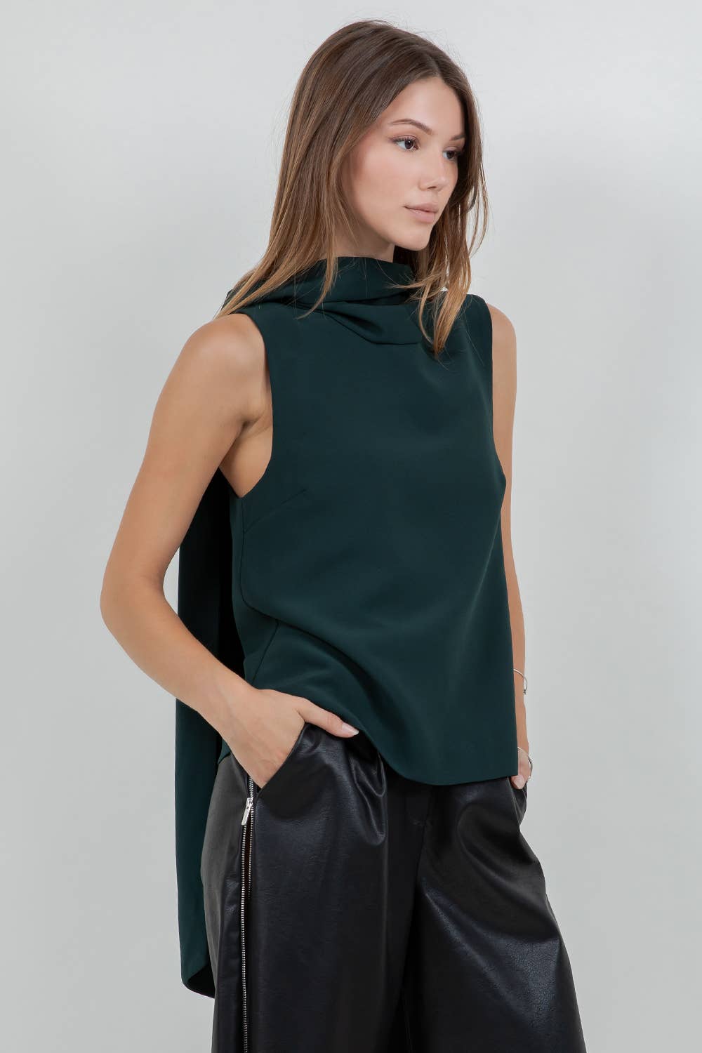 Soft Woven Sleeveless Blouse with Scarf