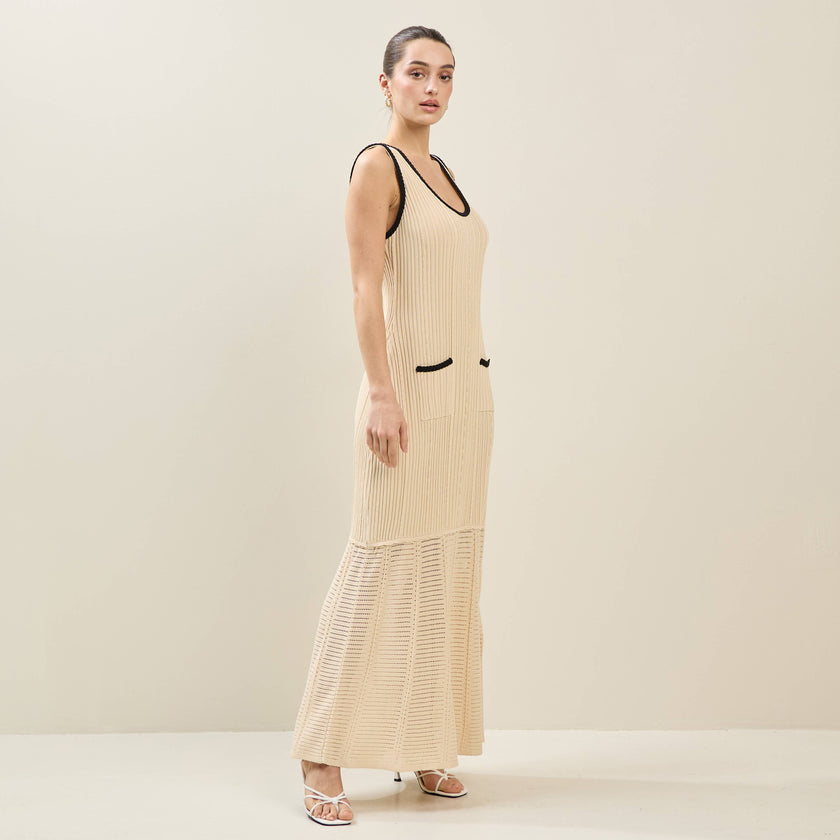 Contrast Trim Knit Maxi Dress
