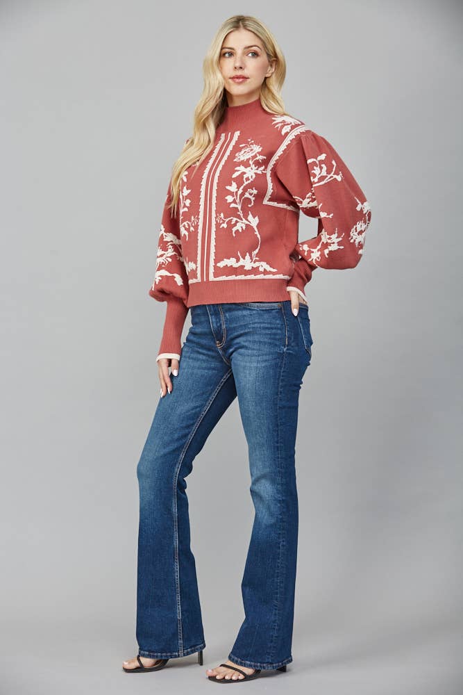 Balloon Sleeve Mock Neck Sweater | Red