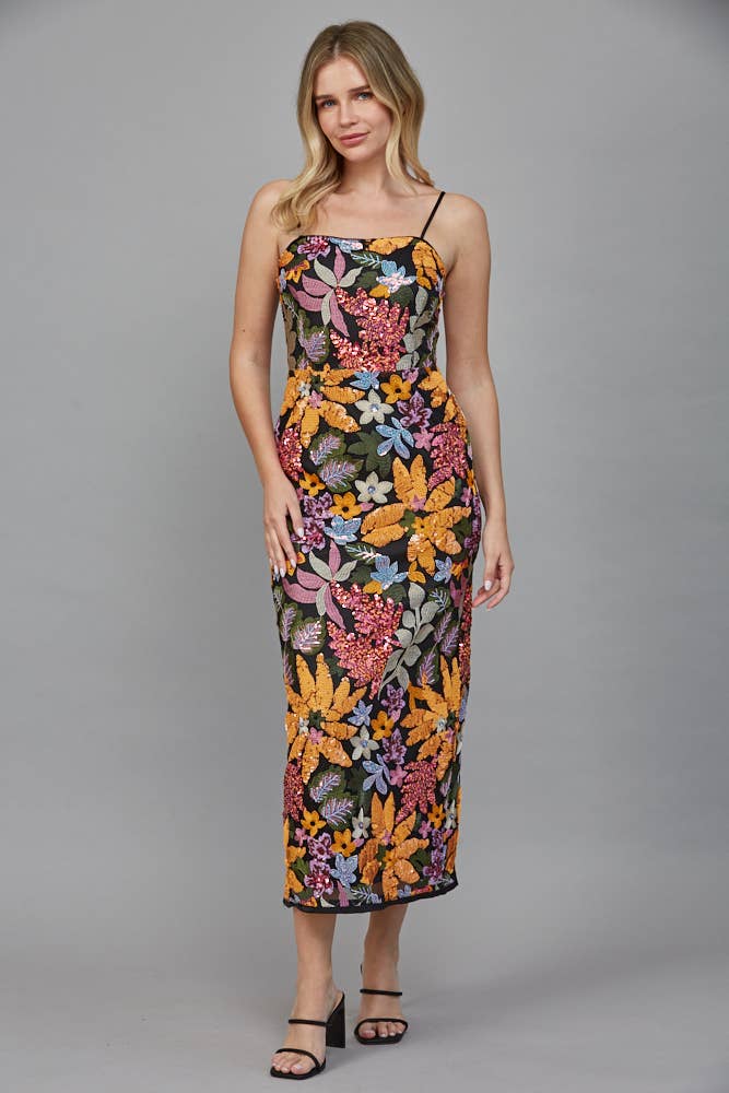 Floral Sequn Midi Dress