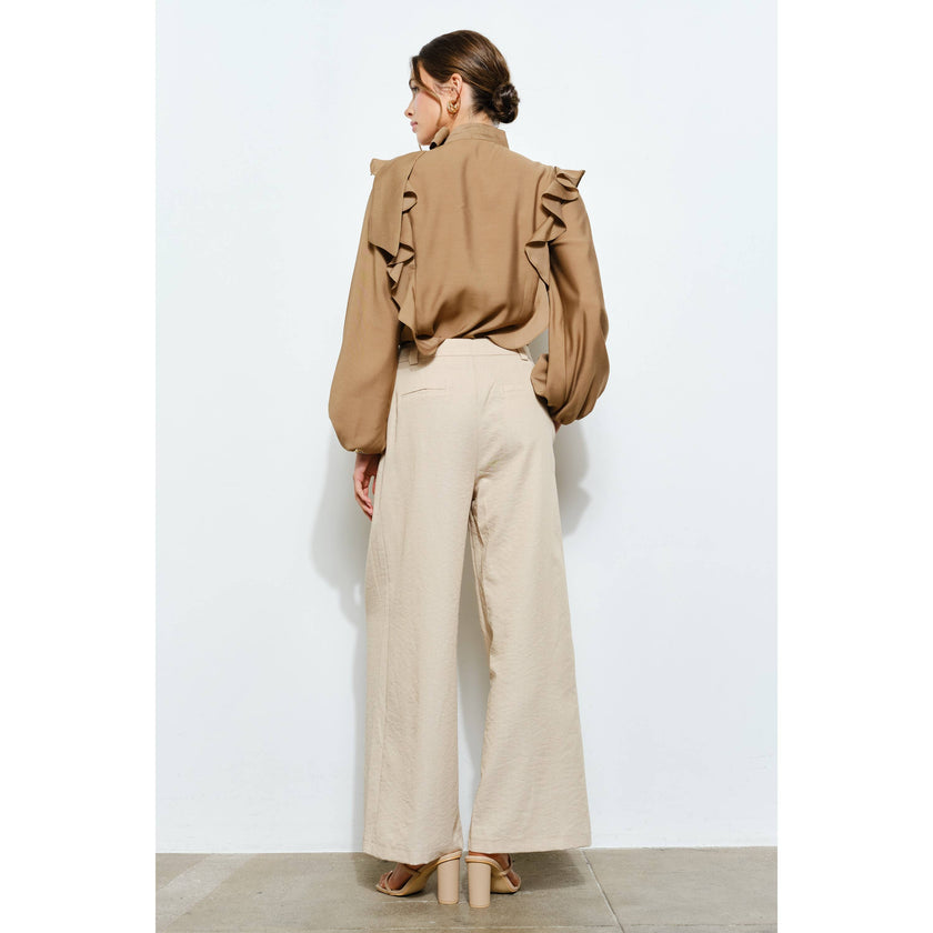 Soft Wool Blouse with Bow Tie & Pearl Buttons