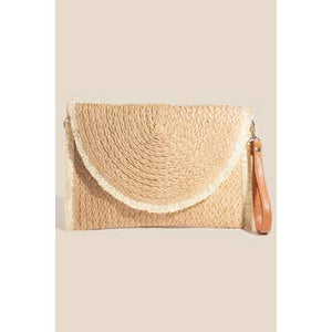 Paper Braided Round Flat Envelope Clutch Bag | Brown