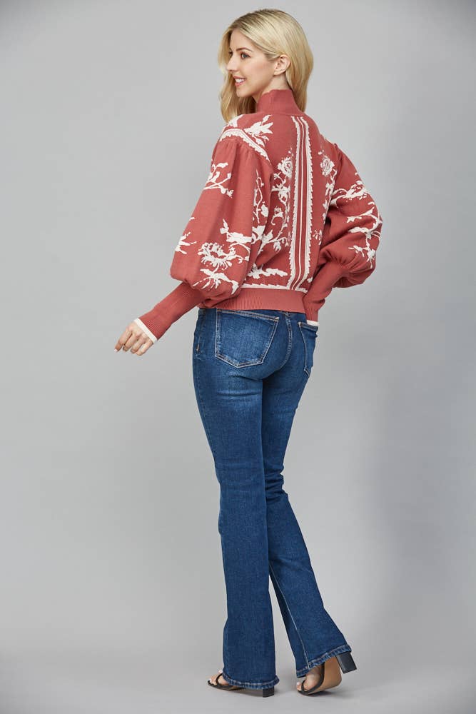 Balloon Sleeve Mock Neck Sweater | Red