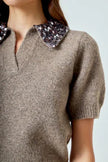 Sequin-Collar Knit Sweater