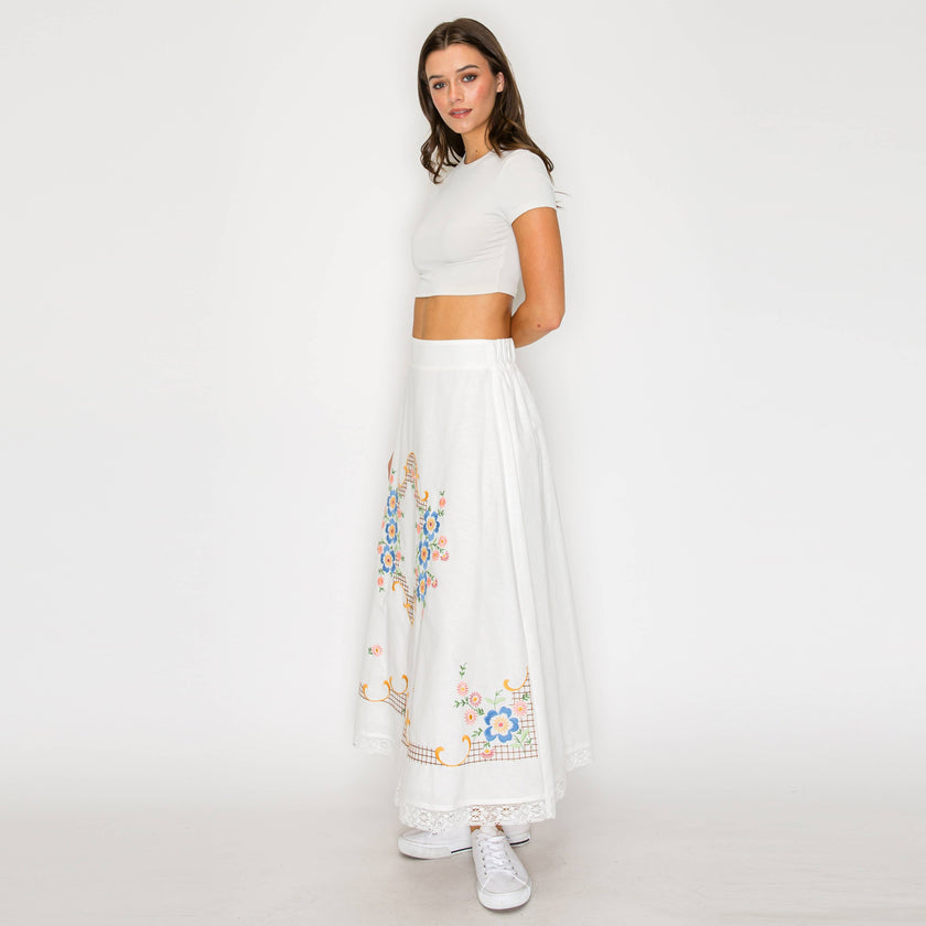 Heirloom Garden Embroidered Midi Skirt