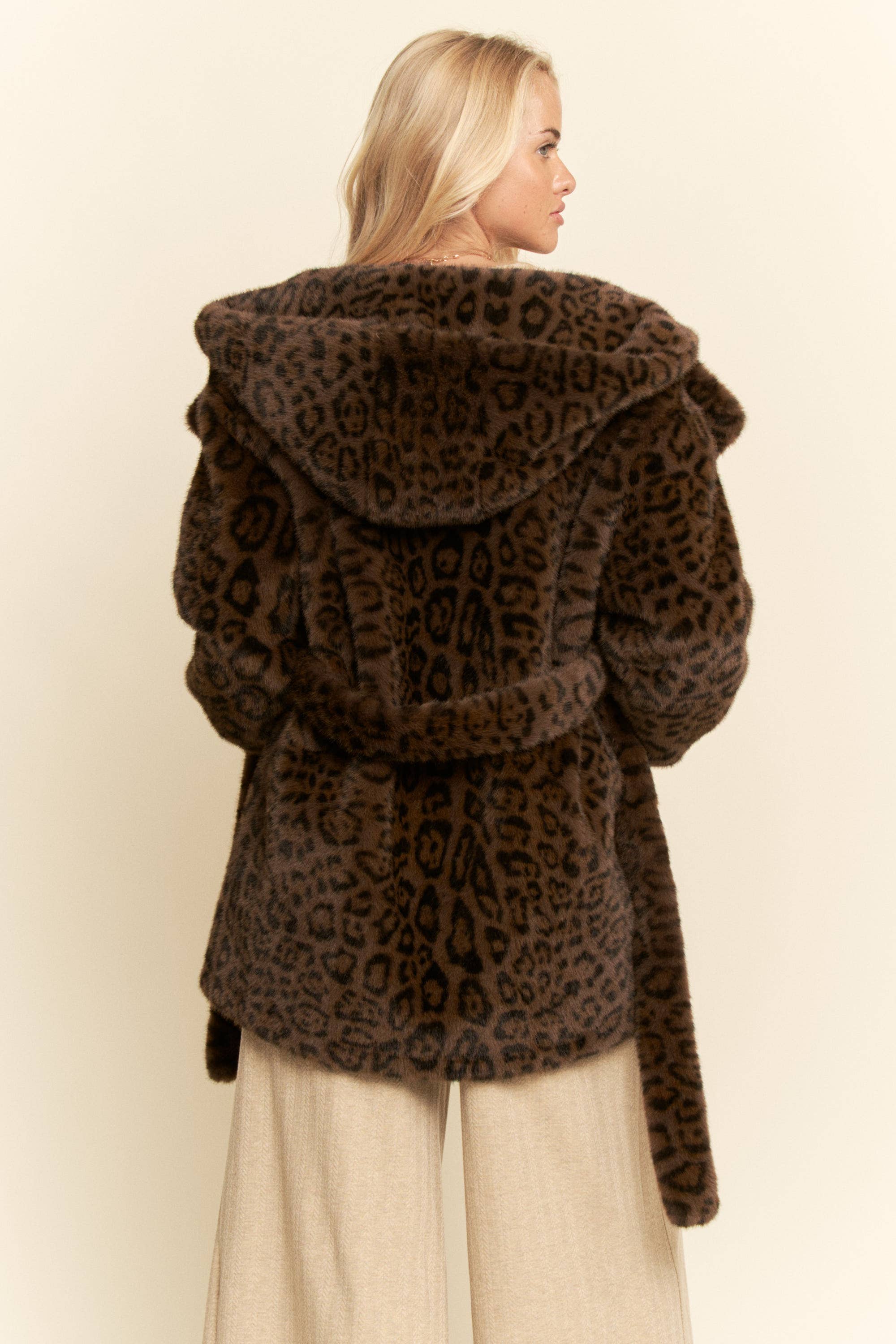 Faux Fur Leopard Print Hooded Jacket