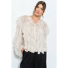 Layered Ruffle Sheer Chiffon Button-Up Blouse