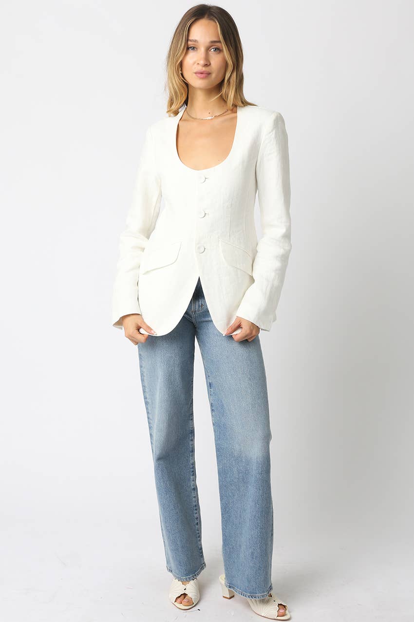 Lilia Linen Scoop Neck Blazer