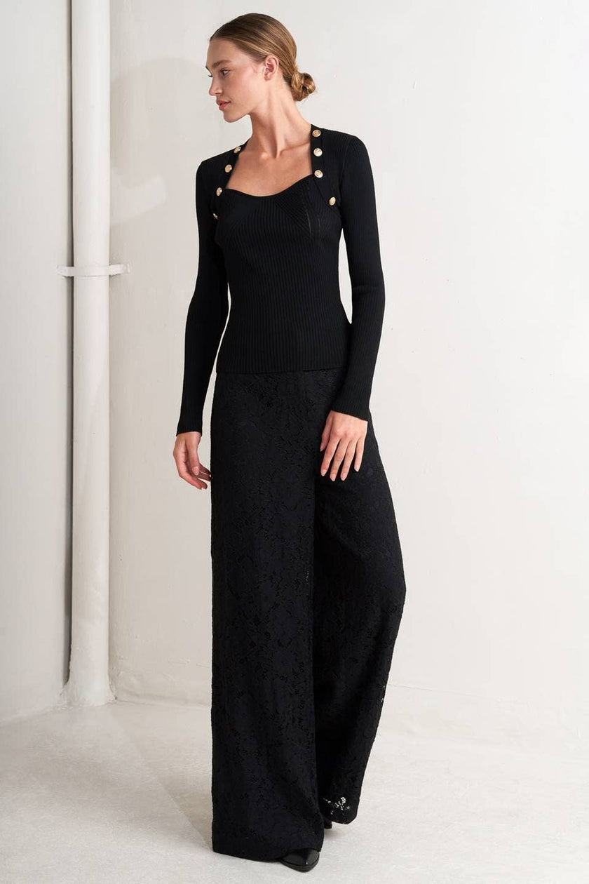 Woven Lace Wide-Leg Pant