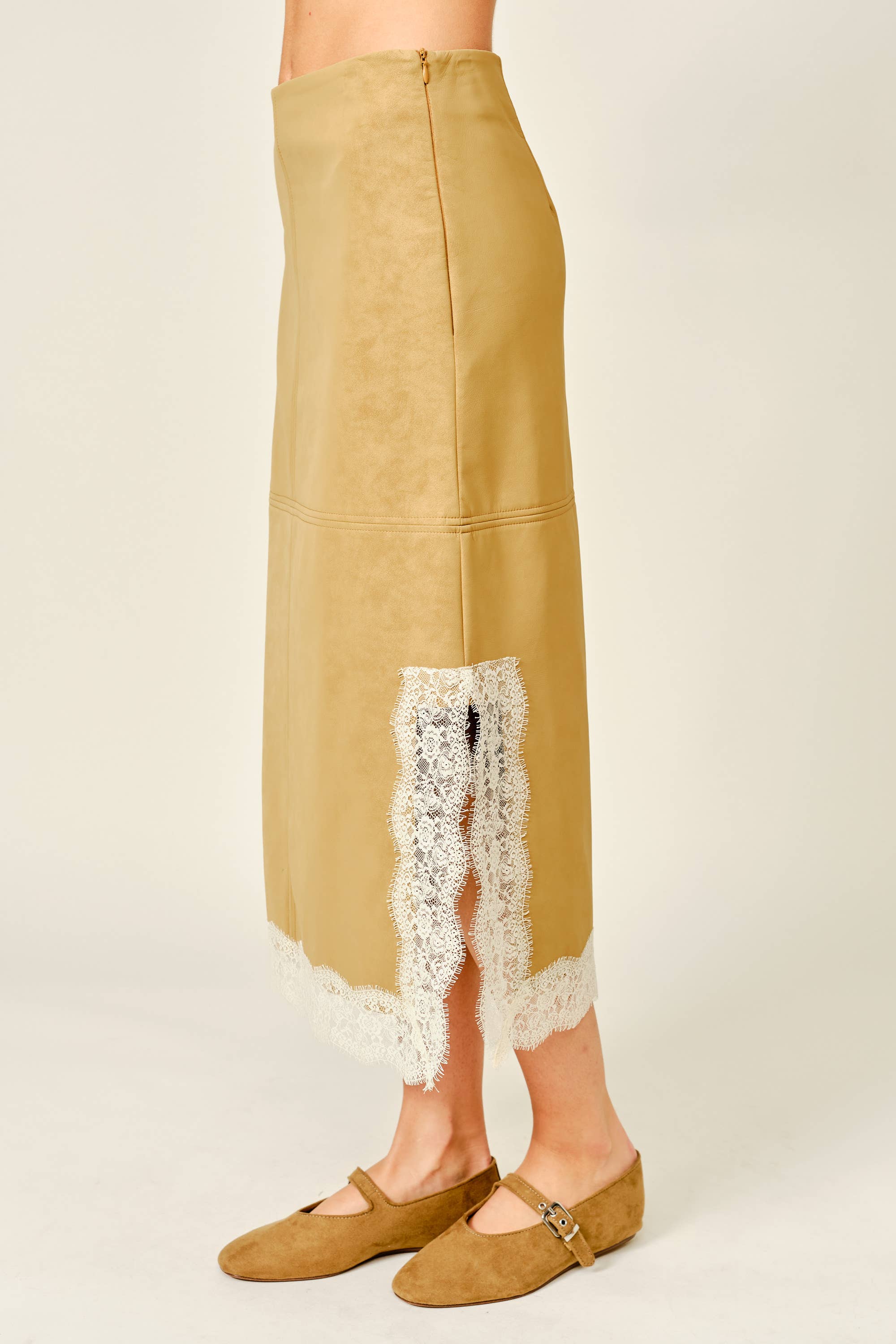 Lace & Leather Midi Skirt