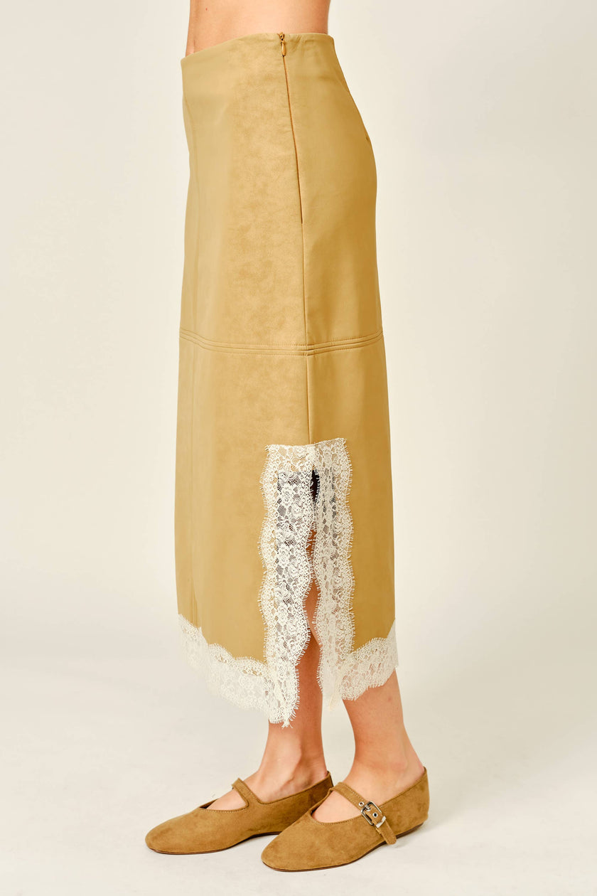 Lace & Leather Midi Skirt