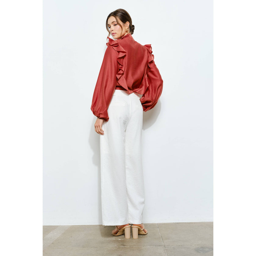 Soft Wool Blouse with Bow Tie & Pearl Buttons