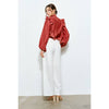 Soft Wool Blouse with Bow Tie & Pearl Buttons