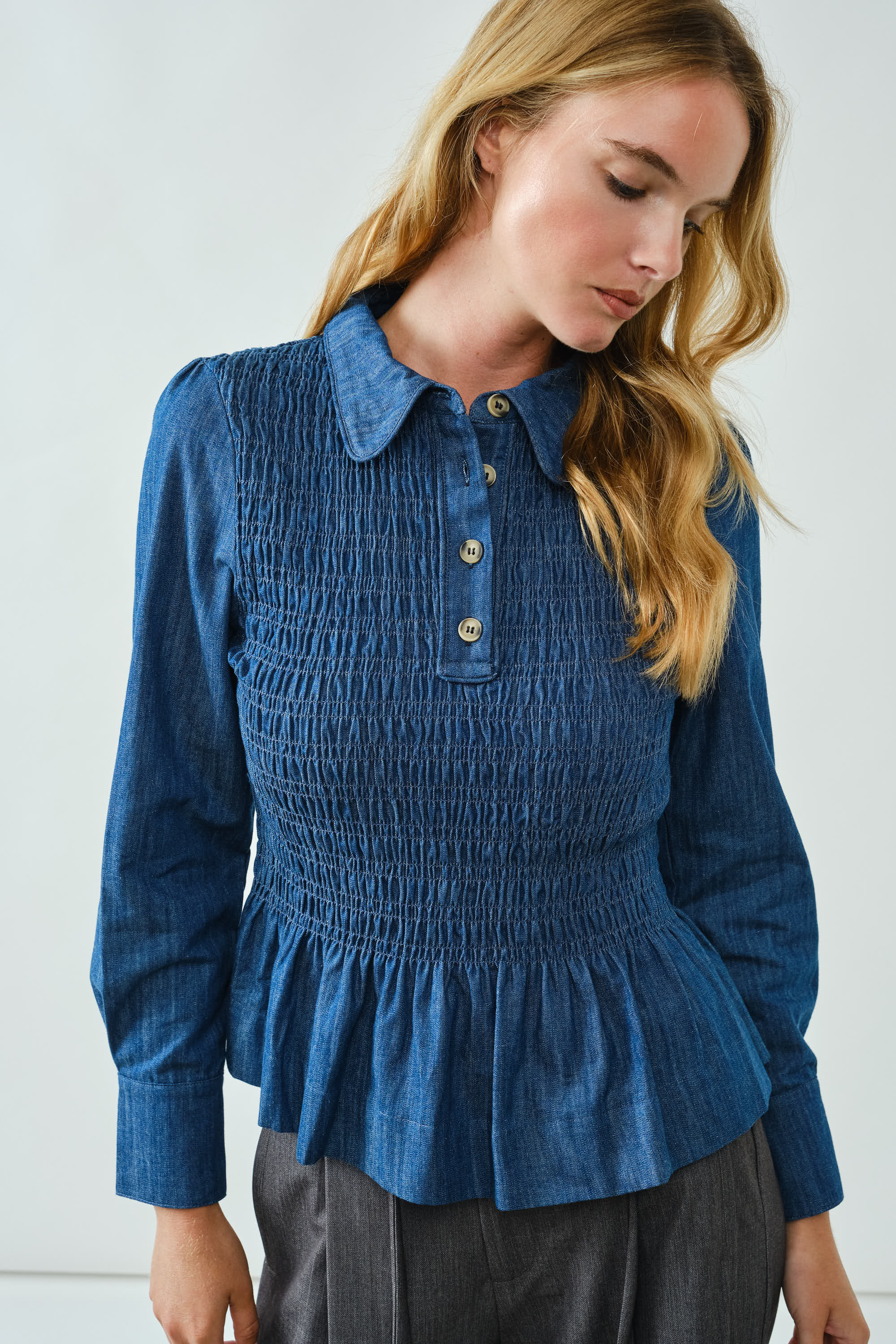 Denim Charm Peplum Blouse