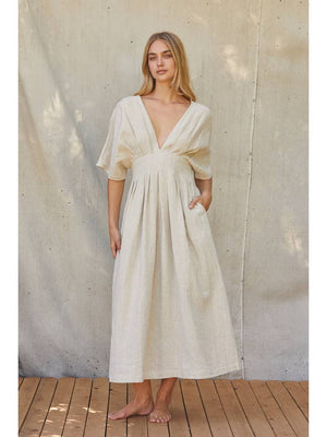 Amiee Pleated Linen Midi Dress