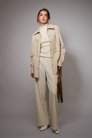 Fringe Trim Faux Leather Snap Jacket
