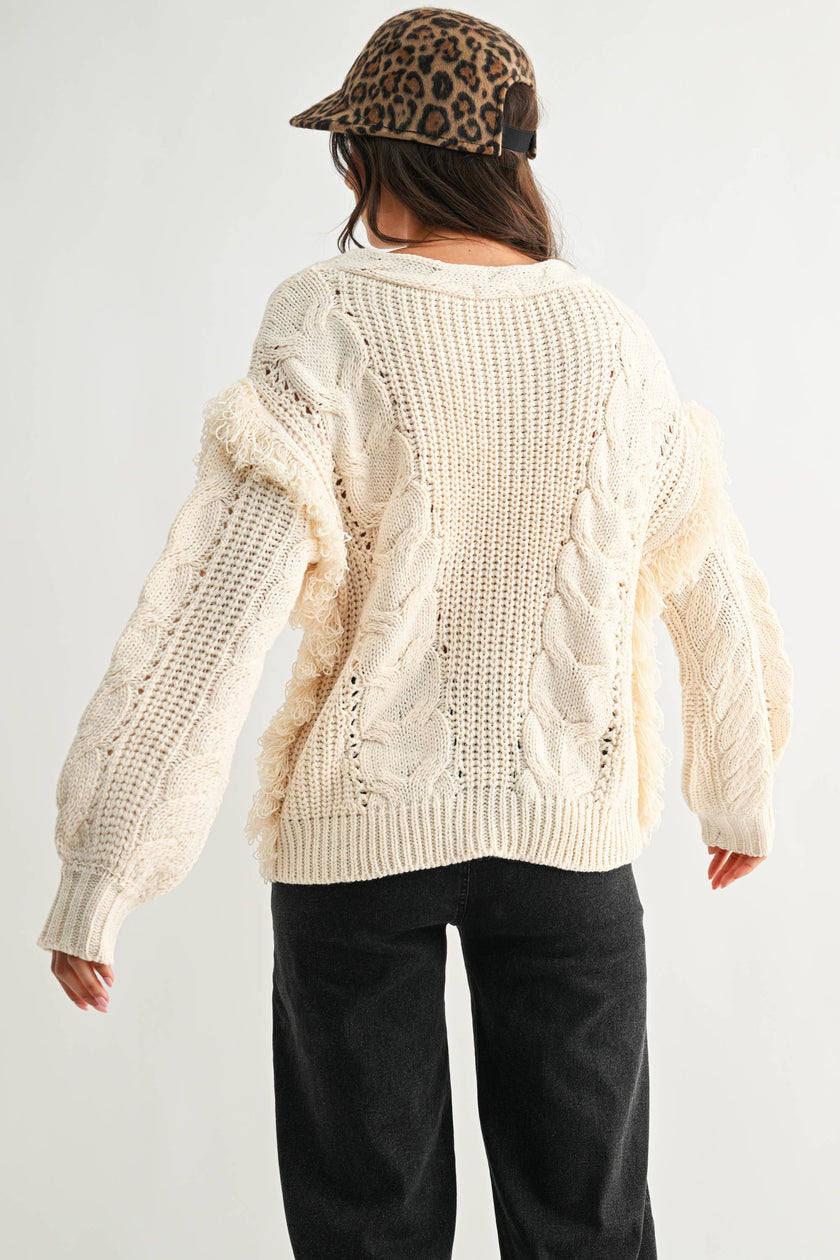 Fringe Detail Cable Knit Sweater