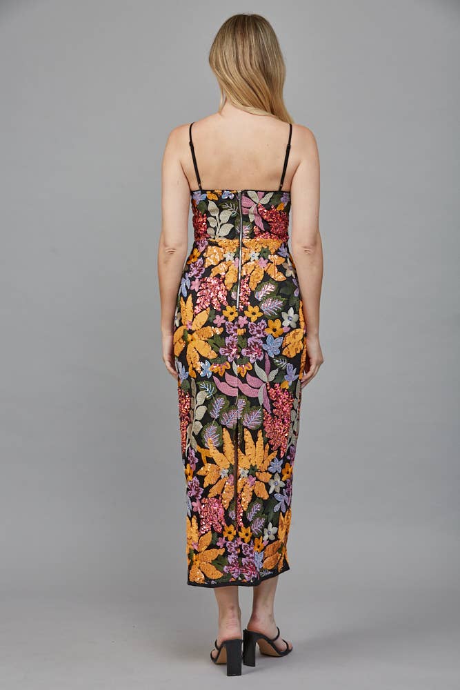 Floral Sequn Midi Dress