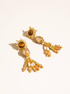 Lalique 18K Gold  Pearl Sunburst Earrings