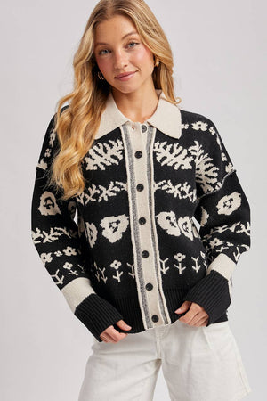 Noir Botanica Collared Cardigan