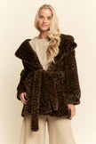 Faux Fur Leopard Print Hooded Jacket