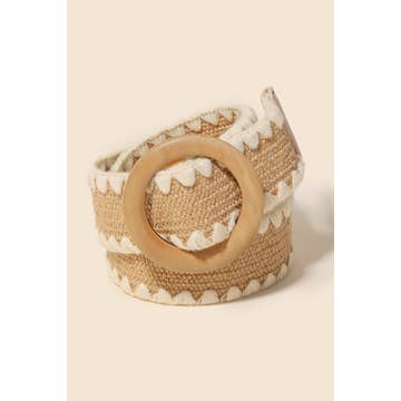 Wooden Round Buckle Braided Belt | Khaki