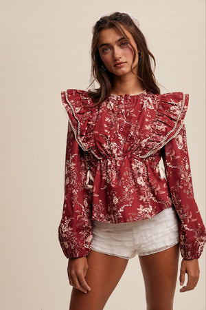 Victorian Floral Ruffle Blouse