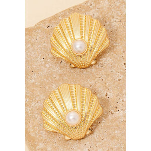 Pearl Stud Clam Shell Earrings