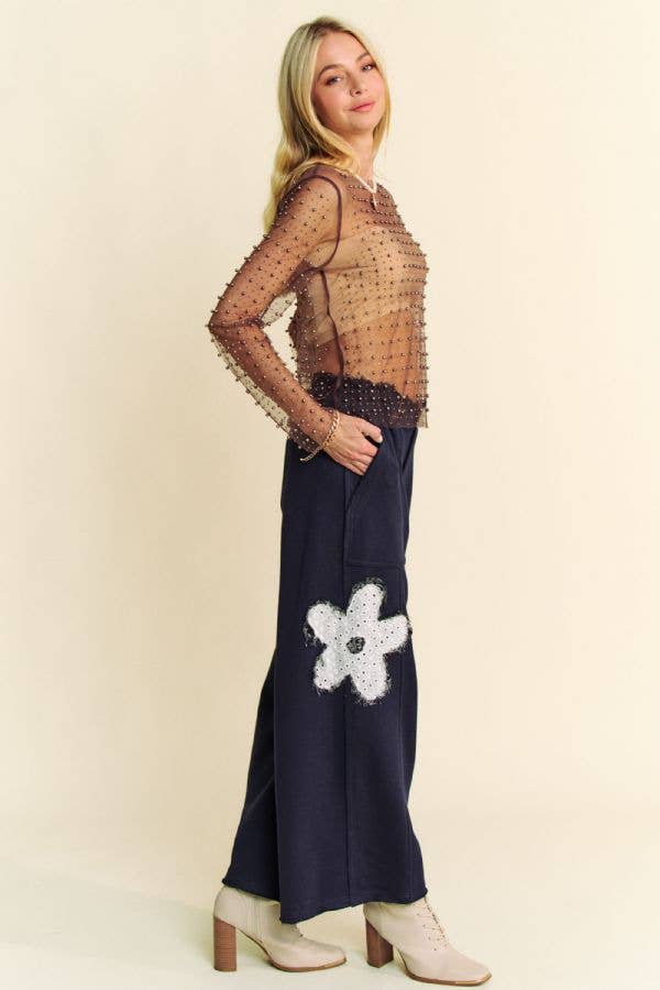 Pearl Embellished Mesh Top