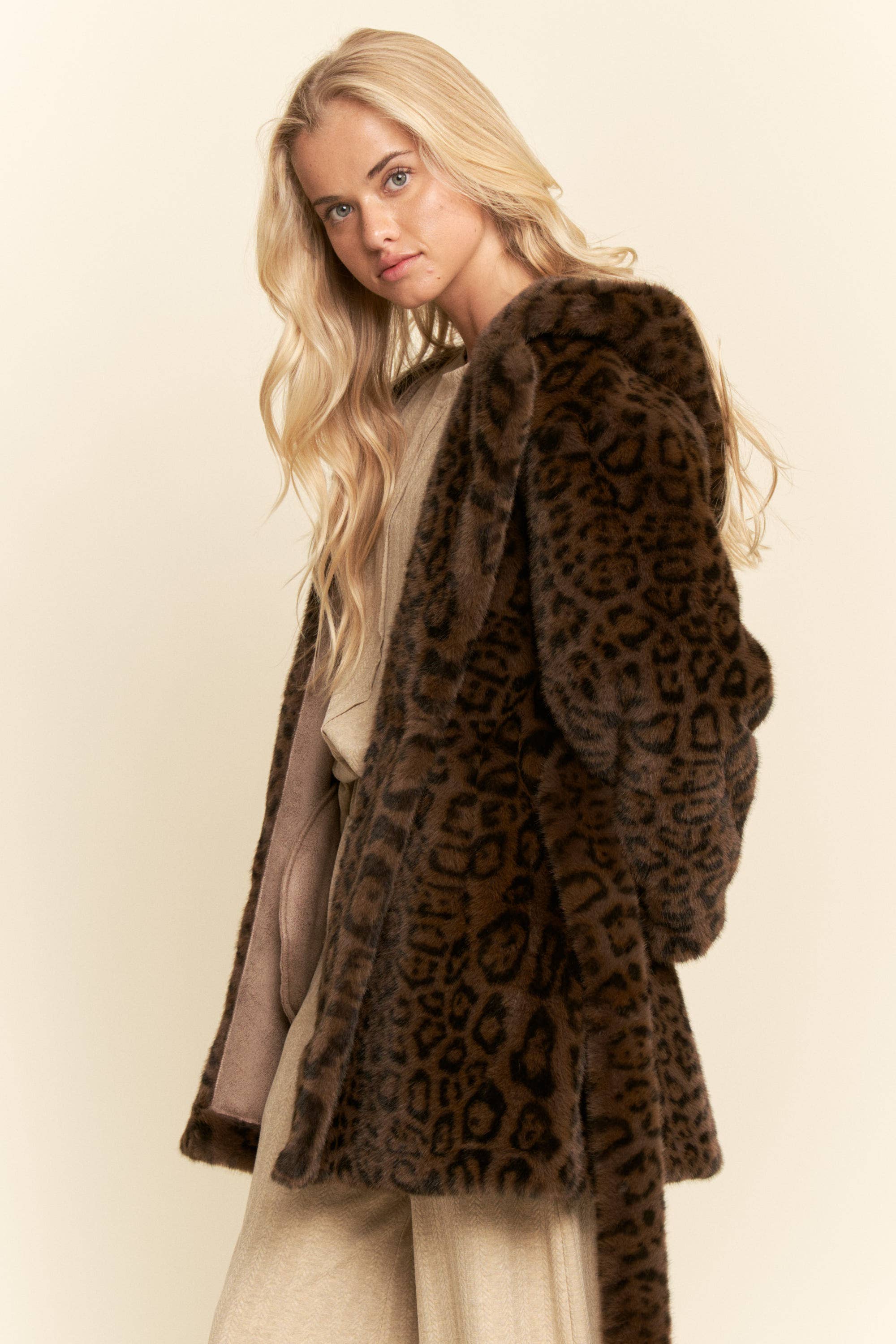 Faux Fur Leopard Print Hooded Jacket