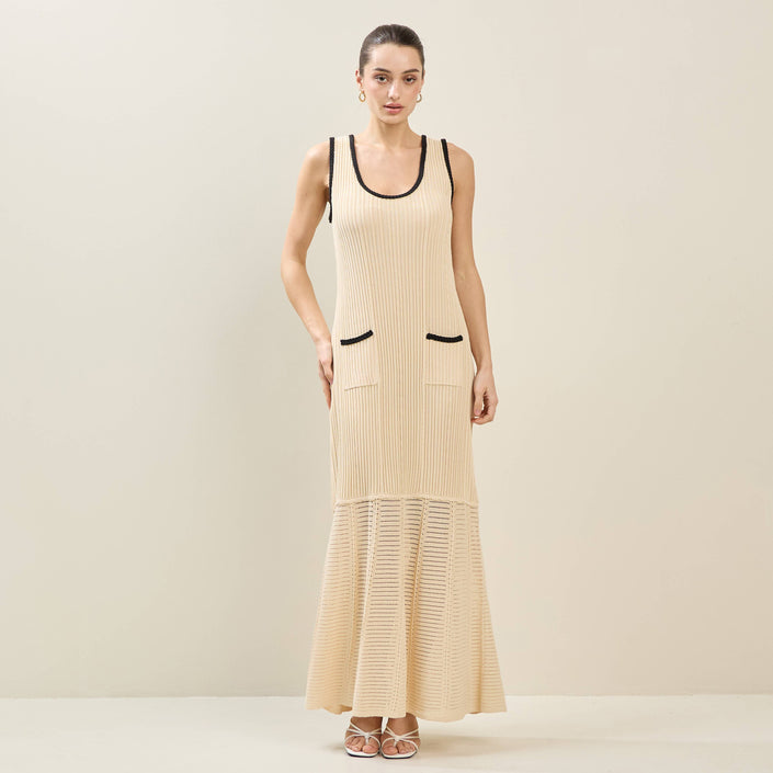 Contrast Trim Knit Maxi Dress