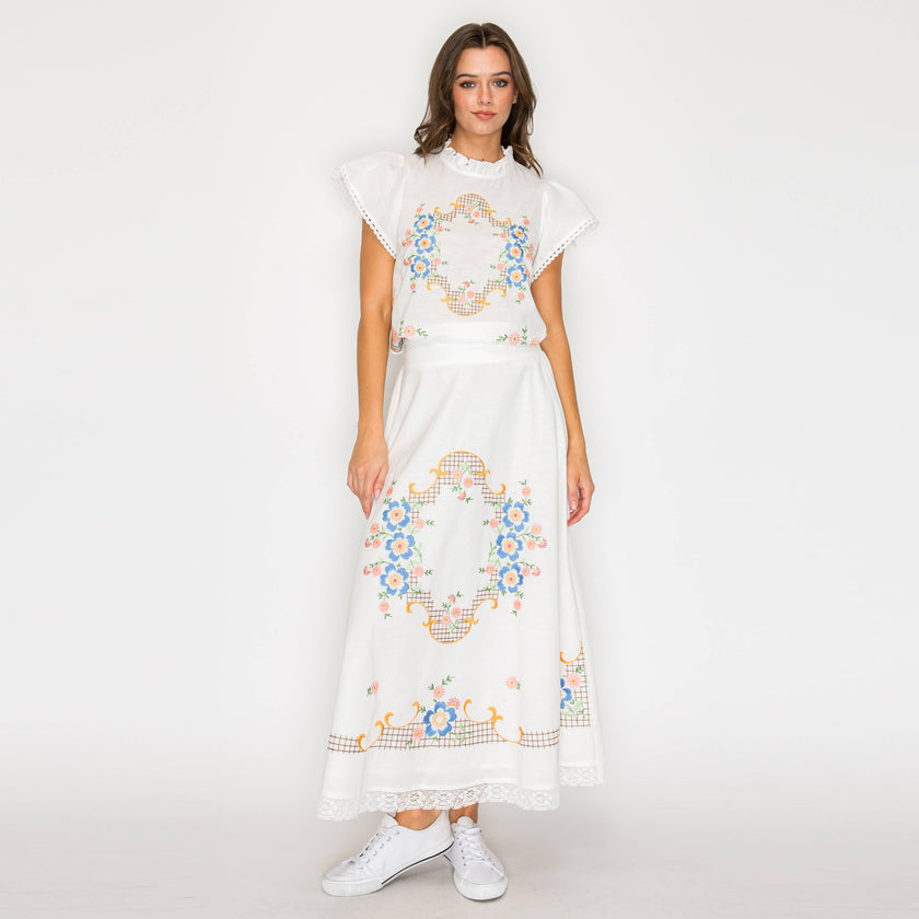 Heirloom Garden Embroidered Midi Skirt
