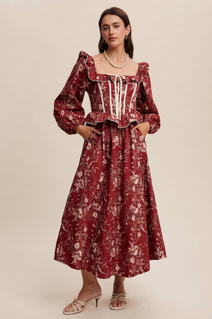 Floral Corset Ruffle Dress