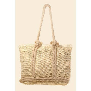 Rope Handle Straw Braided Tote Bag | Ivory