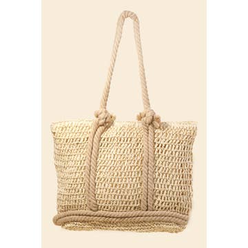 Rope Handle Straw Braided Tote Bag | Ivory