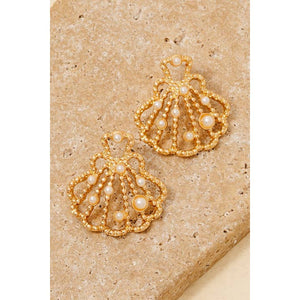 Clam Shell Stud Drop Earrings